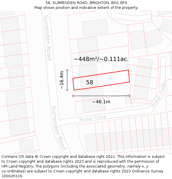 58, SURRENDEN ROAD, BRIGHTON, BN1 6PS: Plot and title map