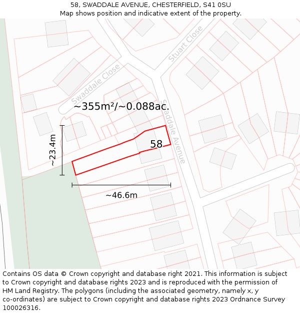 58, SWADDALE AVENUE, CHESTERFIELD, S41 0SU: Plot and title map