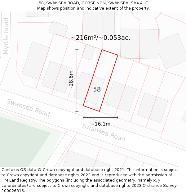 58, SWANSEA ROAD, GORSEINON, SWANSEA, SA4 4HE: Plot and title map