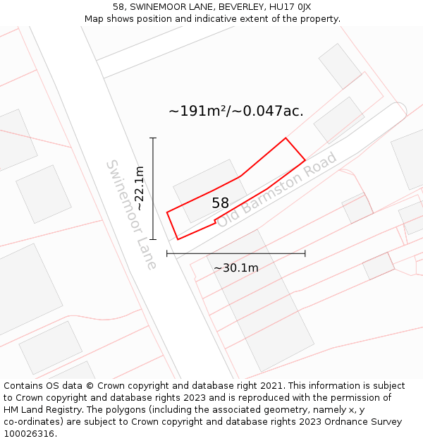 58, SWINEMOOR LANE, BEVERLEY, HU17 0JX: Plot and title map