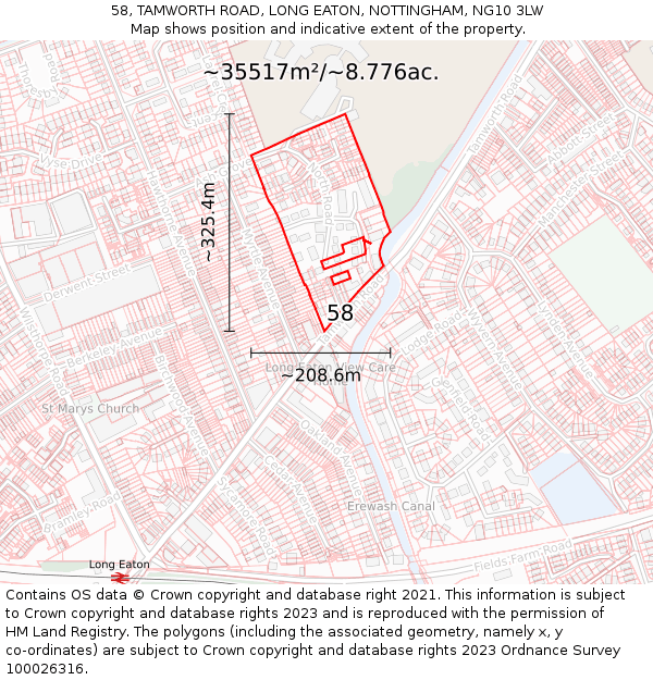 58, TAMWORTH ROAD, LONG EATON, NOTTINGHAM, NG10 3LW: Plot and title map