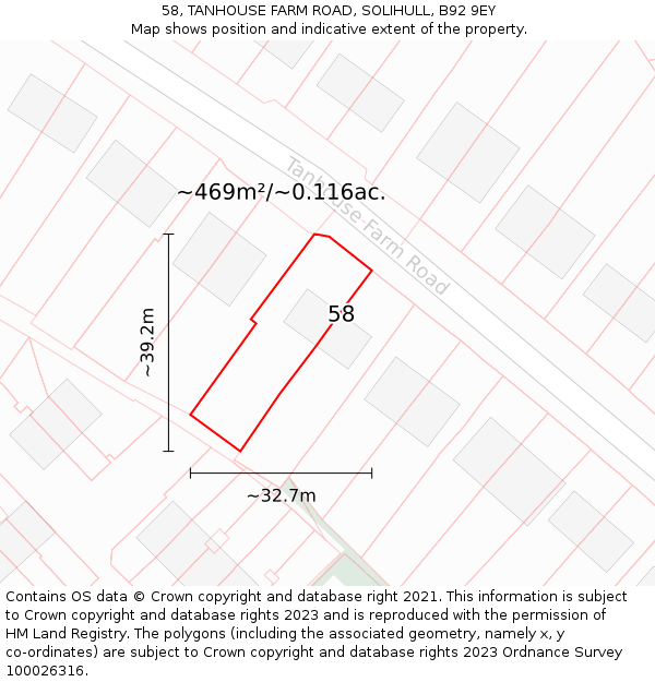 58, TANHOUSE FARM ROAD, SOLIHULL, B92 9EY: Plot and title map