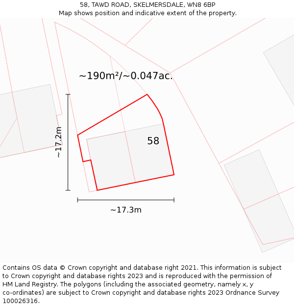 58, TAWD ROAD, SKELMERSDALE, WN8 6BP: Plot and title map