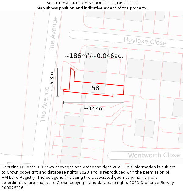 58, THE AVENUE, GAINSBOROUGH, DN21 1EH: Plot and title map