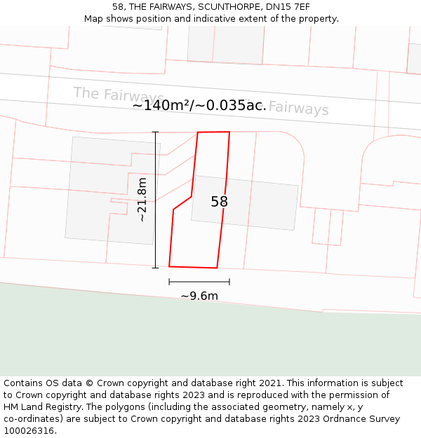 58, THE FAIRWAYS, SCUNTHORPE, DN15 7EF: Plot and title map