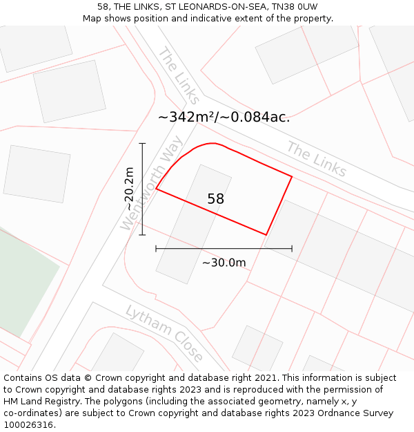 58, THE LINKS, ST LEONARDS-ON-SEA, TN38 0UW: Plot and title map