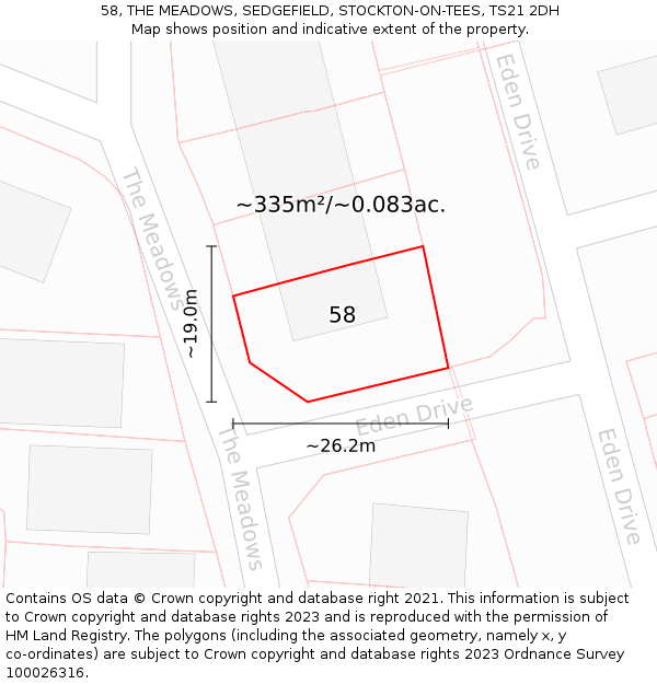 58, THE MEADOWS, SEDGEFIELD, STOCKTON-ON-TEES, TS21 2DH: Plot and title map