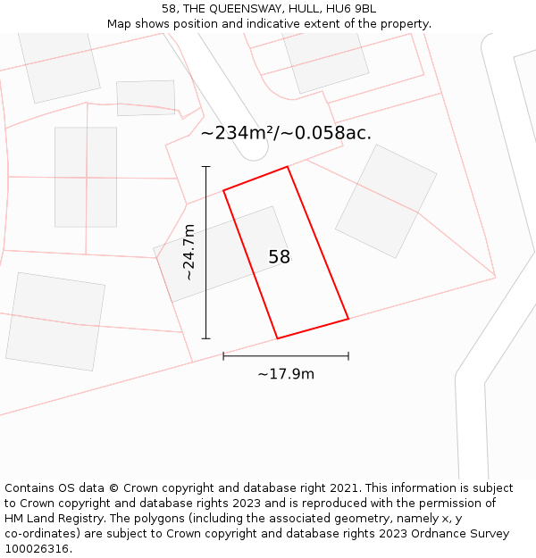 58, THE QUEENSWAY, HULL, HU6 9BL: Plot and title map