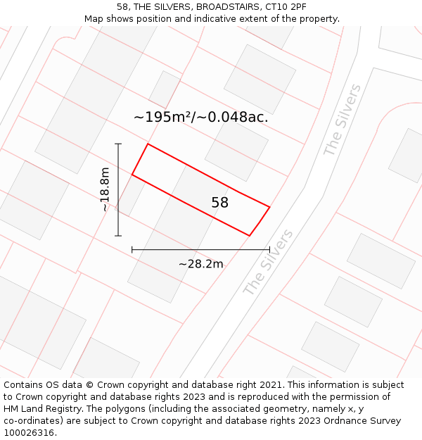 58, THE SILVERS, BROADSTAIRS, CT10 2PF: Plot and title map