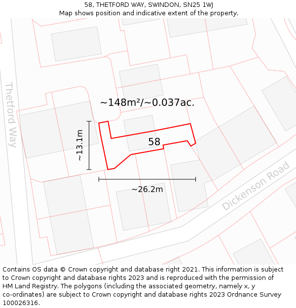 58, THETFORD WAY, SWINDON, SN25 1WJ: Plot and title map