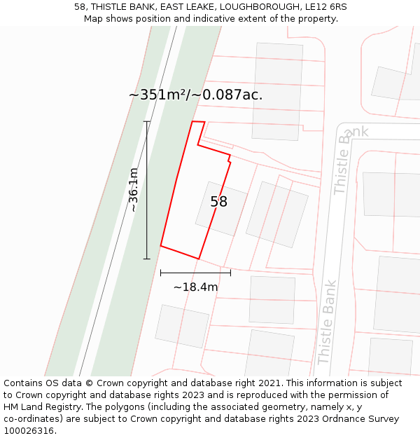 58, THISTLE BANK, EAST LEAKE, LOUGHBOROUGH, LE12 6RS: Plot and title map