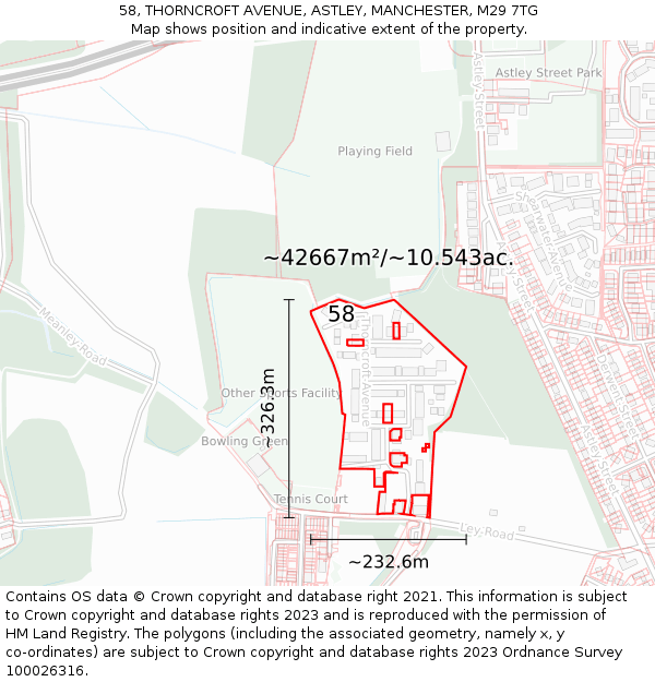 58, THORNCROFT AVENUE, ASTLEY, MANCHESTER, M29 7TG: Plot and title map