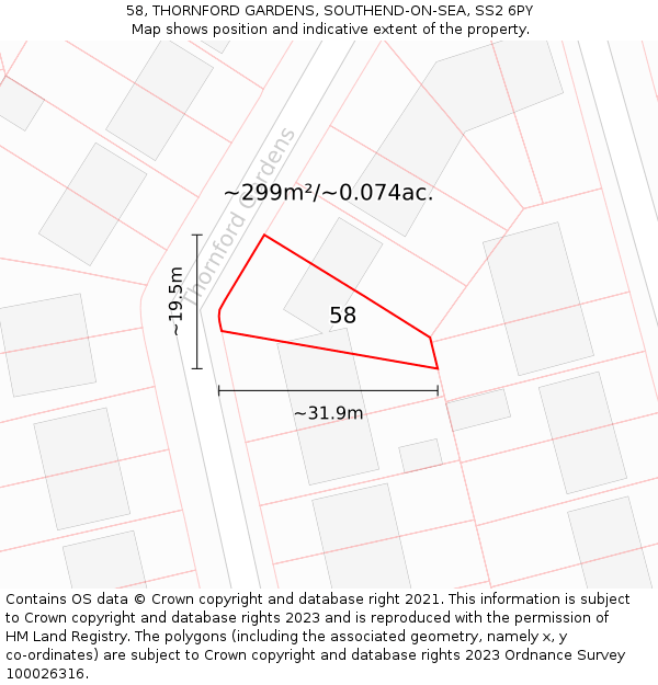 58, THORNFORD GARDENS, SOUTHEND-ON-SEA, SS2 6PY: Plot and title map