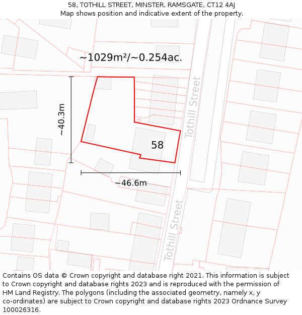 58, TOTHILL STREET, MINSTER, RAMSGATE, CT12 4AJ: Plot and title map