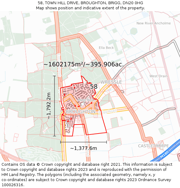 58, TOWN HILL DRIVE, BROUGHTON, BRIGG, DN20 0HG: Plot and title map