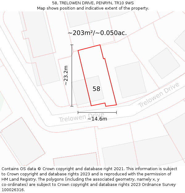 58, TRELOWEN DRIVE, PENRYN, TR10 9WS: Plot and title map