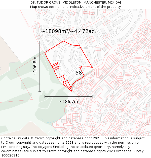 58, TUDOR GROVE, MIDDLETON, MANCHESTER, M24 5AJ: Plot and title map