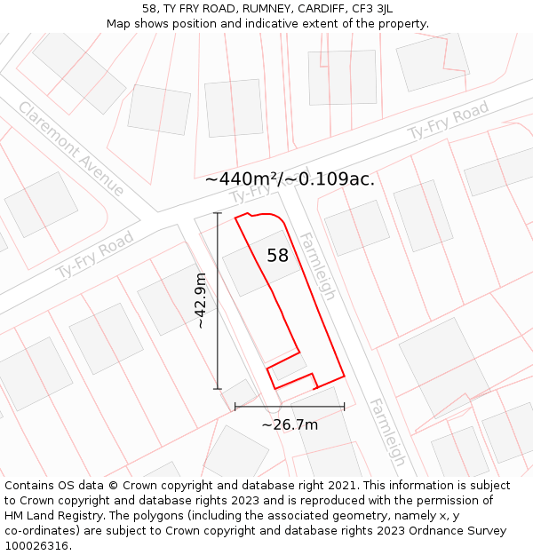 58, TY FRY ROAD, RUMNEY, CARDIFF, CF3 3JL: Plot and title map