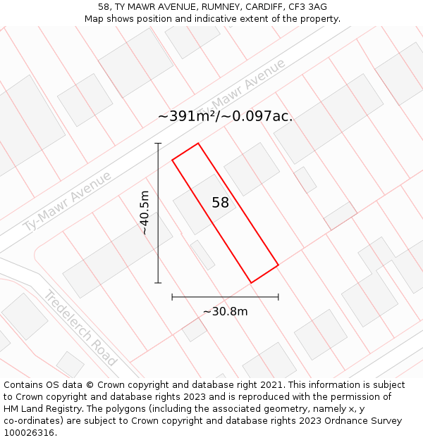 58, TY MAWR AVENUE, RUMNEY, CARDIFF, CF3 3AG: Plot and title map