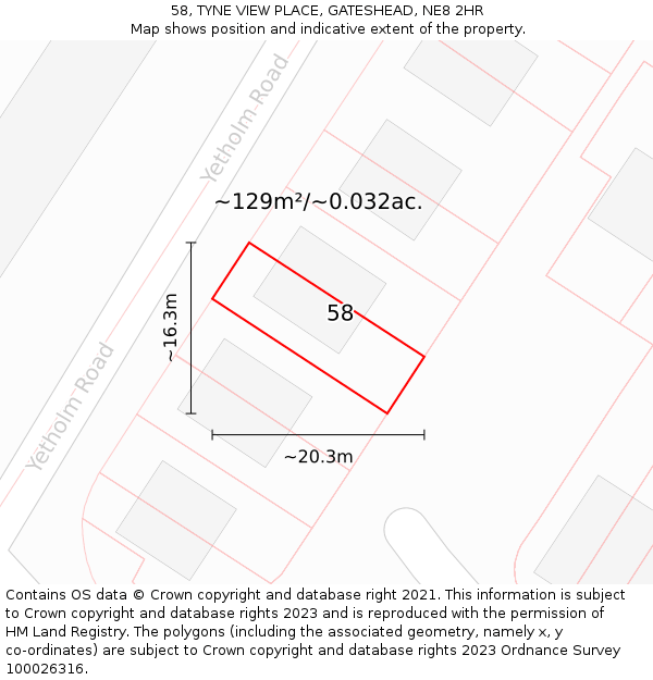 58, TYNE VIEW PLACE, GATESHEAD, NE8 2HR: Plot and title map