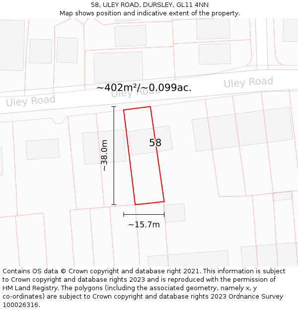 58, ULEY ROAD, DURSLEY, GL11 4NN: Plot and title map