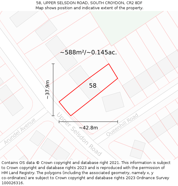 58, UPPER SELSDON ROAD, SOUTH CROYDON, CR2 8DF: Plot and title map