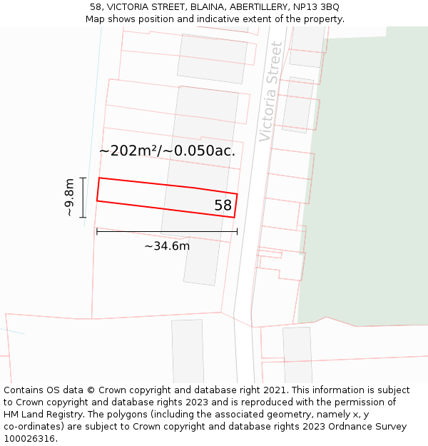 58, VICTORIA STREET, BLAINA, ABERTILLERY, NP13 3BQ: Plot and title map