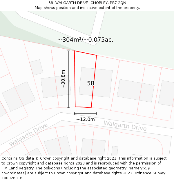 58, WALGARTH DRIVE, CHORLEY, PR7 2QN: Plot and title map