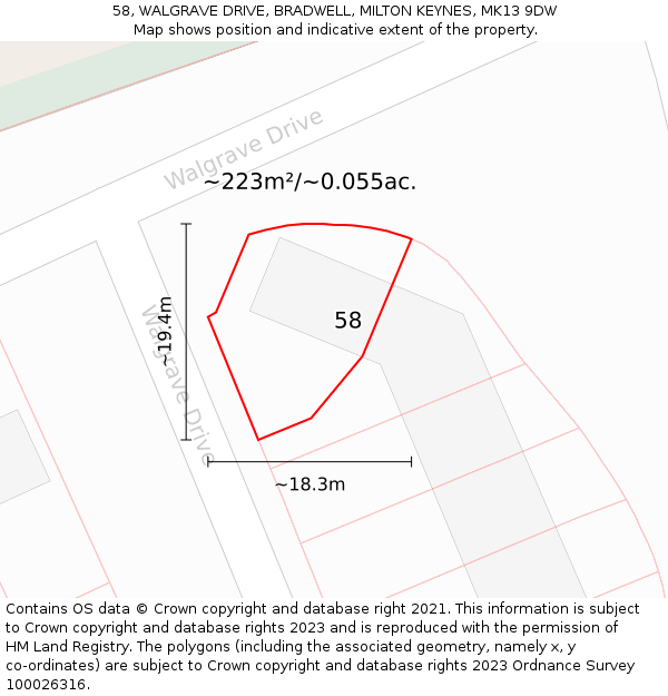 58, WALGRAVE DRIVE, BRADWELL, MILTON KEYNES, MK13 9DW: Plot and title map