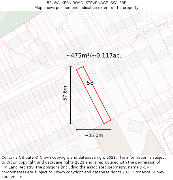 58, WALKERN ROAD, STEVENAGE, SG1 3RB: Plot and title map