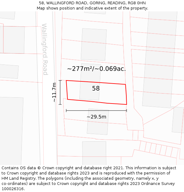 58, WALLINGFORD ROAD, GORING, READING, RG8 0HN: Plot and title map