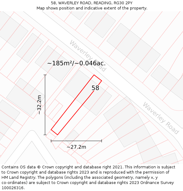 58, WAVERLEY ROAD, READING, RG30 2PY: Plot and title map