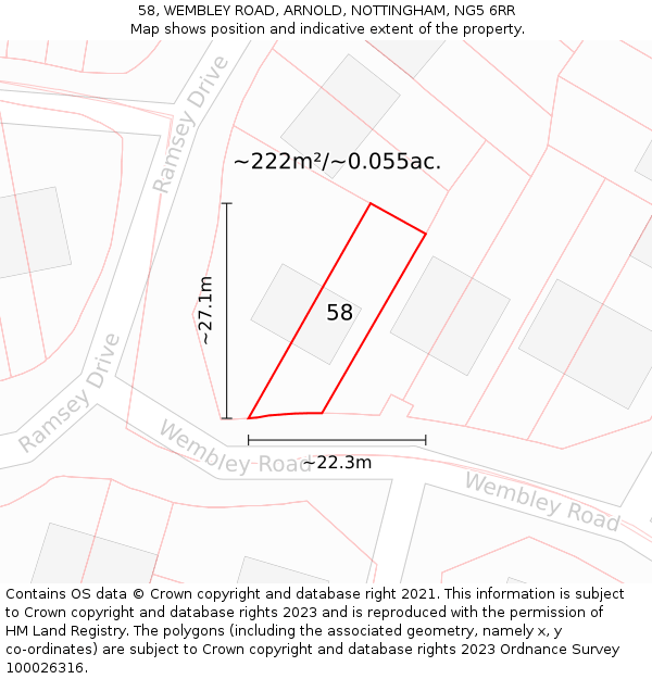 58, WEMBLEY ROAD, ARNOLD, NOTTINGHAM, NG5 6RR: Plot and title map