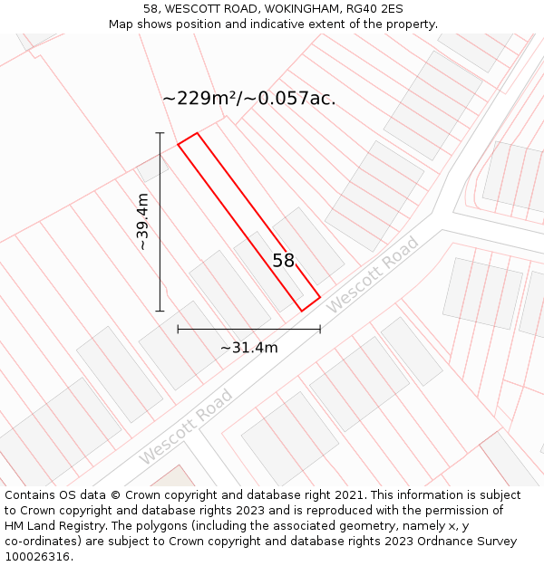 58, WESCOTT ROAD, WOKINGHAM, RG40 2ES: Plot and title map