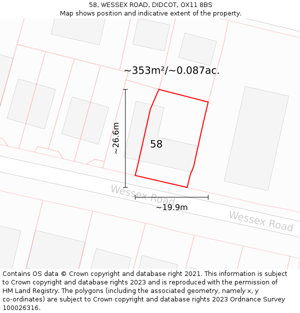 58, WESSEX ROAD, DIDCOT, OX11 8BS: Plot and title map