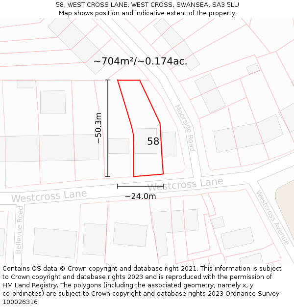 58, WEST CROSS LANE, WEST CROSS, SWANSEA, SA3 5LU: Plot and title map