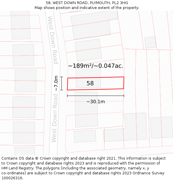 58, WEST DOWN ROAD, PLYMOUTH, PL2 3HG: Plot and title map