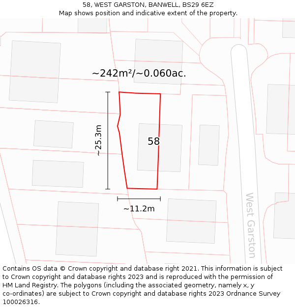 58, WEST GARSTON, BANWELL, BS29 6EZ: Plot and title map