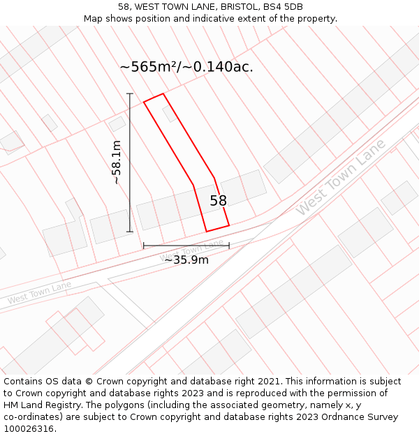 58, WEST TOWN LANE, BRISTOL, BS4 5DB: Plot and title map