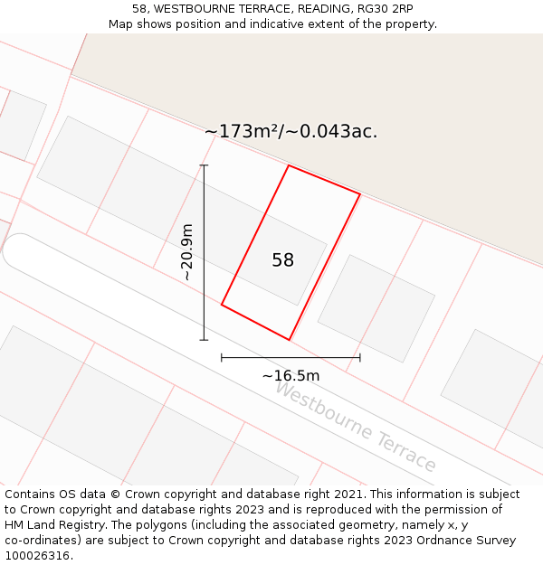 58, WESTBOURNE TERRACE, READING, RG30 2RP: Plot and title map