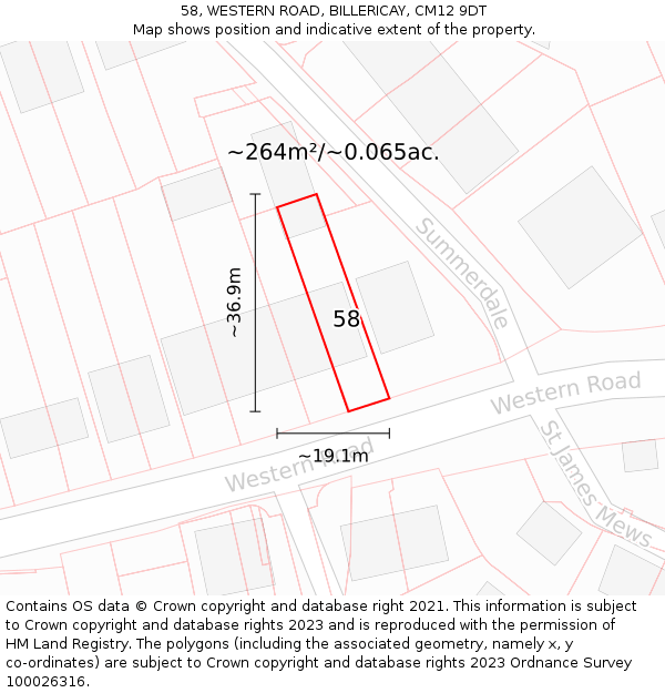 58, WESTERN ROAD, BILLERICAY, CM12 9DT: Plot and title map