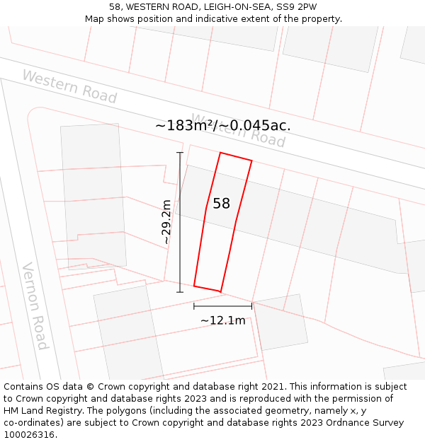 58, WESTERN ROAD, LEIGH-ON-SEA, SS9 2PW: Plot and title map