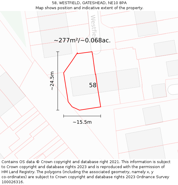 58, WESTFIELD, GATESHEAD, NE10 8PA: Plot and title map