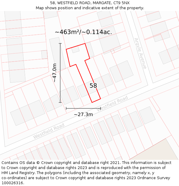 58, WESTFIELD ROAD, MARGATE, CT9 5NX: Plot and title map