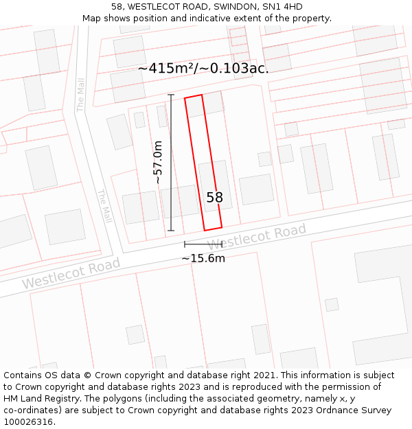 58, WESTLECOT ROAD, SWINDON, SN1 4HD: Plot and title map