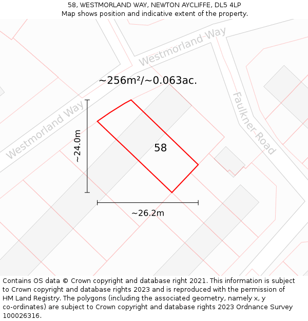 58, WESTMORLAND WAY, NEWTON AYCLIFFE, DL5 4LP: Plot and title map