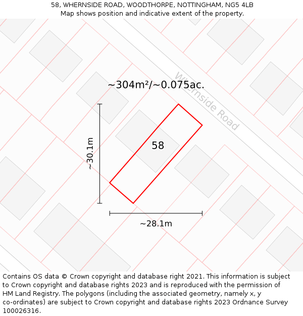 58, WHERNSIDE ROAD, WOODTHORPE, NOTTINGHAM, NG5 4LB: Plot and title map