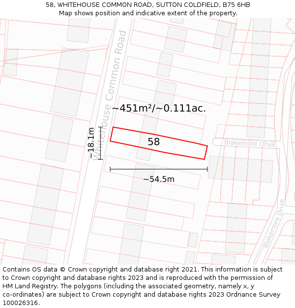 58, WHITEHOUSE COMMON ROAD, SUTTON COLDFIELD, B75 6HB: Plot and title map