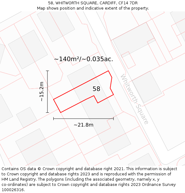 58, WHITWORTH SQUARE, CARDIFF, CF14 7DR: Plot and title map