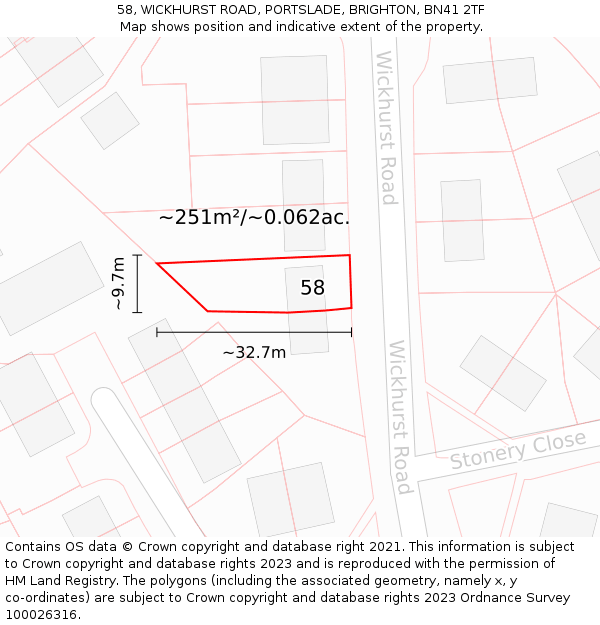 58, WICKHURST ROAD, PORTSLADE, BRIGHTON, BN41 2TF: Plot and title map